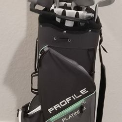 Women's Complete set of Tall Wilson Profile Platinum Golf Clubs w/Cart Bag.
Nearly new