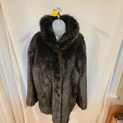 Liz Claiborne Dark Brown Vegan Fur Jacket sz XL