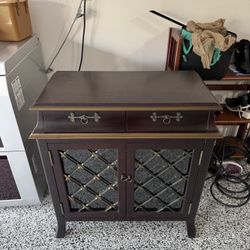 Vintage Mahogany Accent Cabinet with Glass Doors and Brass Hardware 