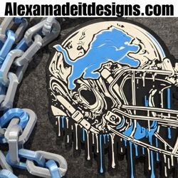 Detroit Custom Football Helmet Medallion – 3D Printed “Drip” Style w/ 42” Chain (Fan-Inspired Design)