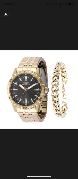 New Invicta Specialty Men’s 42mm Gold-Tone Watch with Matching Cuban Link Bracelet Set🔥 RETAIL $139.99