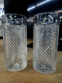 Vintage Ralph Lauren Herringbone Crystal Highball Glasses Set if 2 Barware