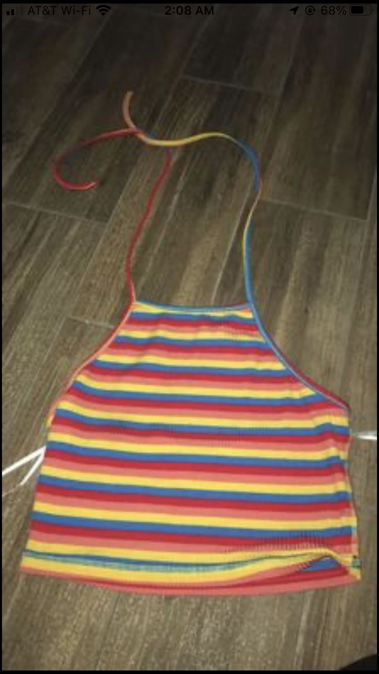 Rainbow Striped Halter Crop Top Size Medium
