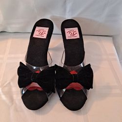 Pin Up Couture Vintage Mules Clear With Rose In The Heel Size 6