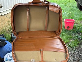 Vintage 1970s Retro Vinyl Suitcase – Classic Red & Green Status Stripe – Prop / Decor