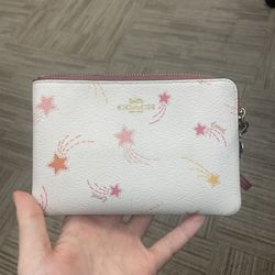 Coach Old Rose/Off White Coated Canvas Shooting Star Print Zip Wristlet Wallet