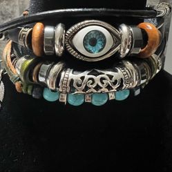 Multilayer Evil Eyes Pu Beaded Bracelet 