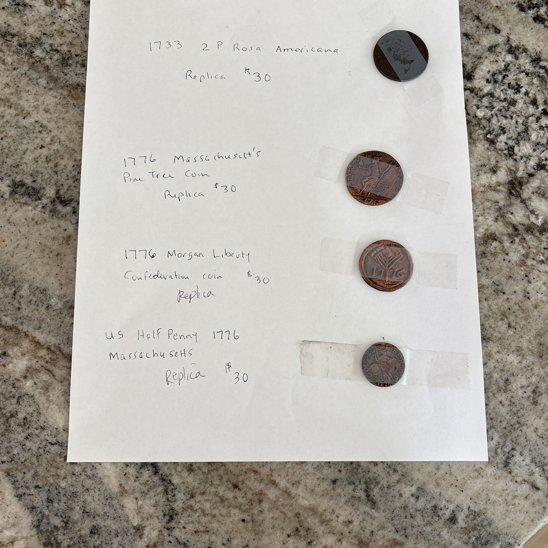 Replica Colonial Coins 1733 & 1776 ,