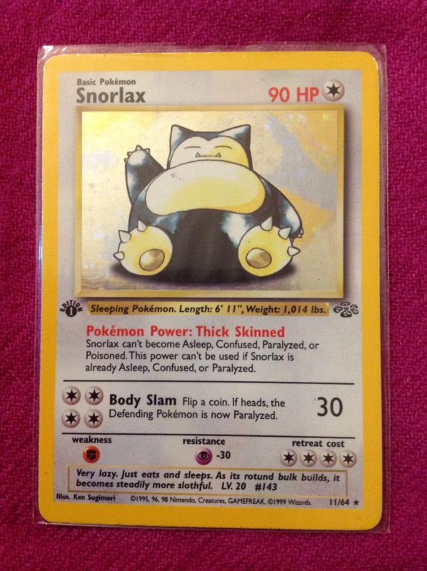1st Edition Snorlax Holographic Pokemon 11/64 1995