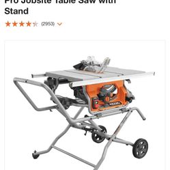 Rigid Table Saw - 15 Amp 10 in. Portable Corded Pro Jobsite Table Saw with Stand