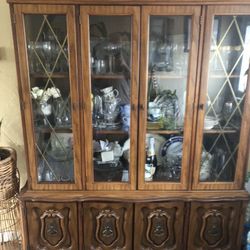 Antique china cabinet and side table