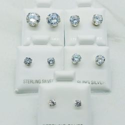 Sterling Silver Earrings Cubic Zirconia CZ Stud Unisex Earrings 