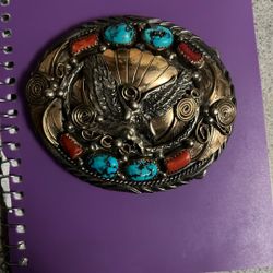 VINTAGE ALLEN CHEE STERLING WITH Turquoise Belt BUCKLE