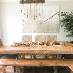 Custom Dining Table Farmhouse Country French Modern Rustic Solid Wood Set Restoration Hardware Insp Bench Hand Built Round Oval Counter Breakfast  