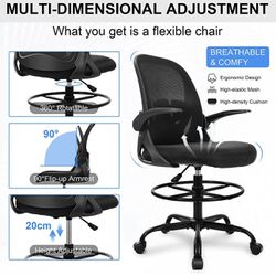 Was 190$ Drafting Chair Tall Office Chair with Flip-up Armrests Executive Ergonomic Computer Standing Desk Chair with Lumbar Support and Adjustable Fo