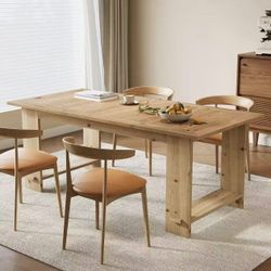 QQ0032 new Assembled Solid Wood Dining Table for 4-6 People, 63 Inches Rectangle Kitchen Table with Heavy Duty Legs, Modern Wooden Furniture for Livin