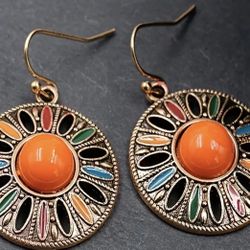  Bohemian Round Drop Orange Earrings