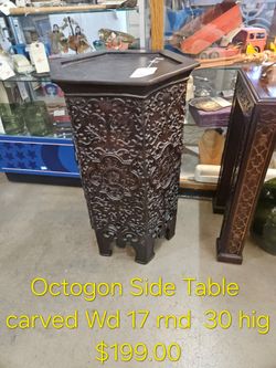 Octagonal Carved Wood Side Table We are located at 2811 East Bell road. Another Time Around Furniture.