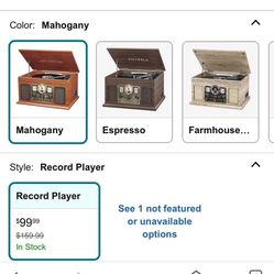 Vinyl Player Victrola Nostalgic 6-in-1 Bluetooth Record Player & Multimedia Center with Built-in Speakers,CD & Cassette Player, FM Radio