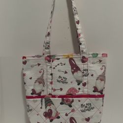 BE MY VALENTINE GNOMES HANDMADE QUILTED TOTE BAG 