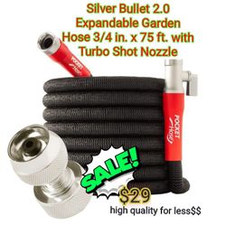 
Silver Bullet 2.0 Expandable Garden Hose 3/4 in. x 75 ft. with Turbo Shot Nozzle