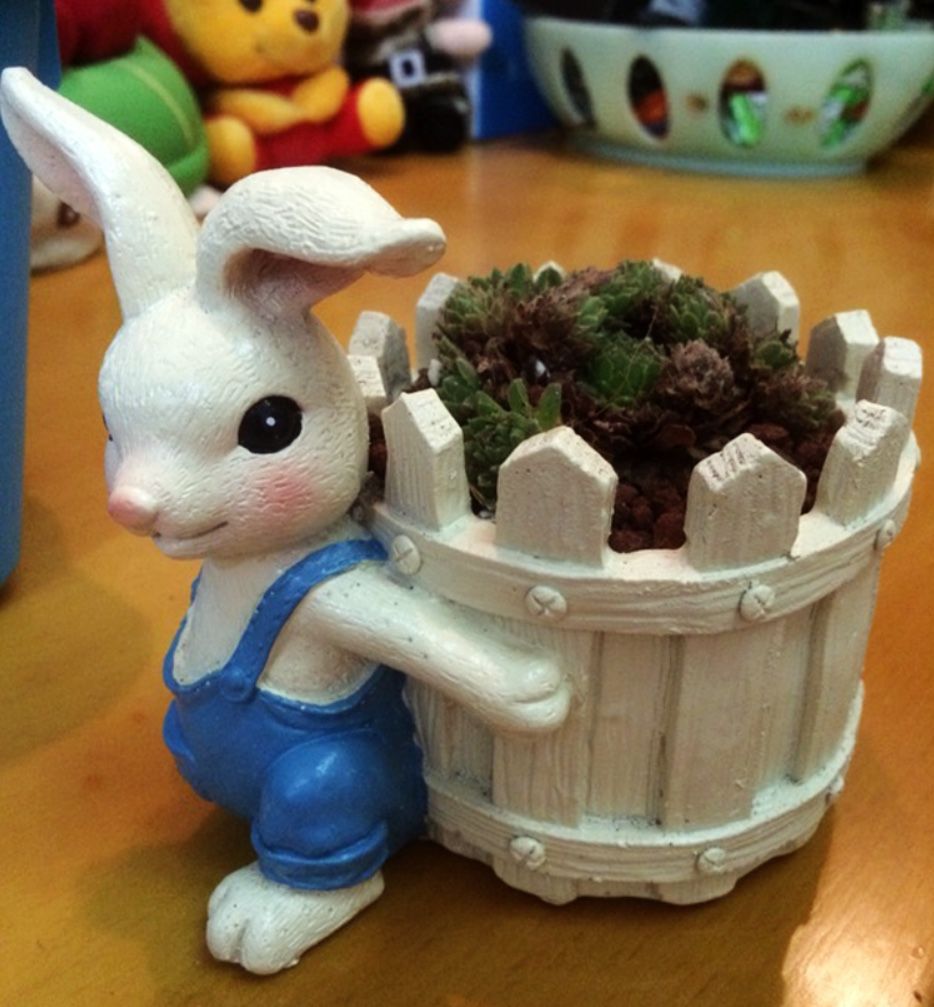 Rabbit Succulent Planter Pot Cute Resin Cactus Flower Container Rabbit Flower Pots Succulent Planter Pot Garden Pots Decorative Flower Pot Animal Shap
