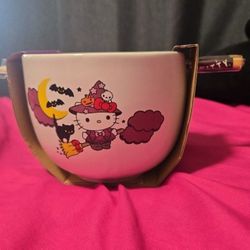 Hello Kitty Ceramic Bowl With Chopsticks Halloween Special 