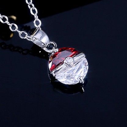 "Lovely Cute Red And White Poke Ball Zircon Pendant Necklace, EVGG1006
 
