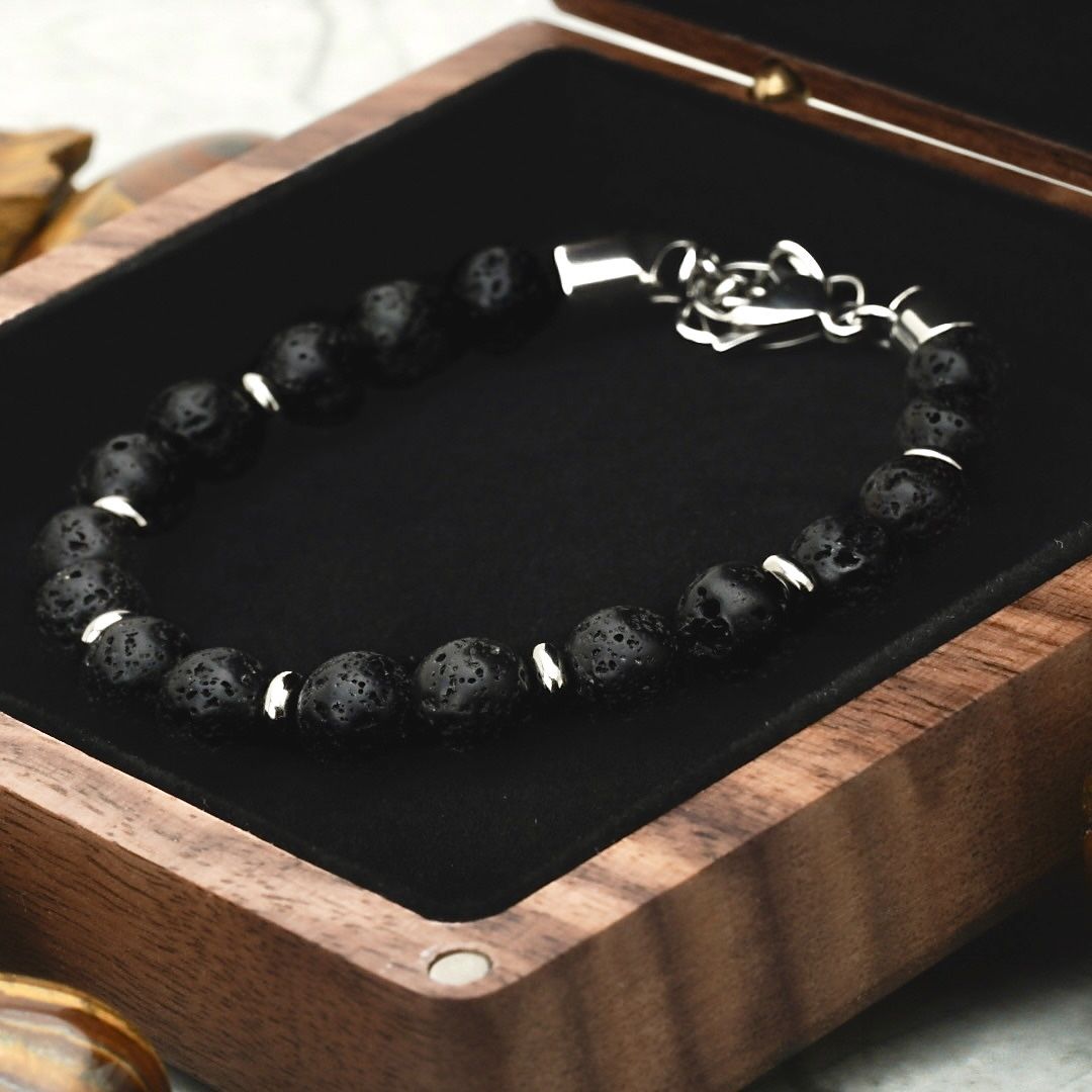 SALE! Handmade Premium Lava Bead Bracelet W/ Handmade Walnut Box