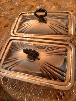 Set of two silver lid with glass casserole dish