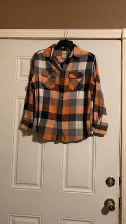 Faded Glory Orange and Black Plaid Button-Up Shirt
