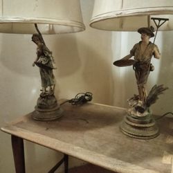 Spelter Art Nouvequ Original Antique Collectible Lamps
