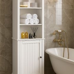 Storage Cabinet with 3 Shelves & Door, Freestanding Linen Cabinet for Bathroom, Living Room, Entrywa