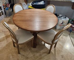 Round Wood Dining Table with 4 Chairs