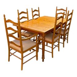 Solid Pine Dining Table and 6 Ladder Back chairs with 2 Leaves