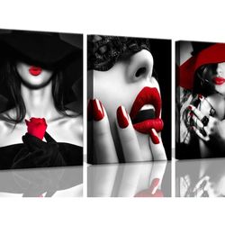 Women Red Lips Black and White Room decor