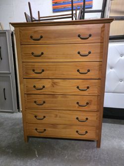 Modern Honey Oak Color 7 Drawer Tallboy Dresser