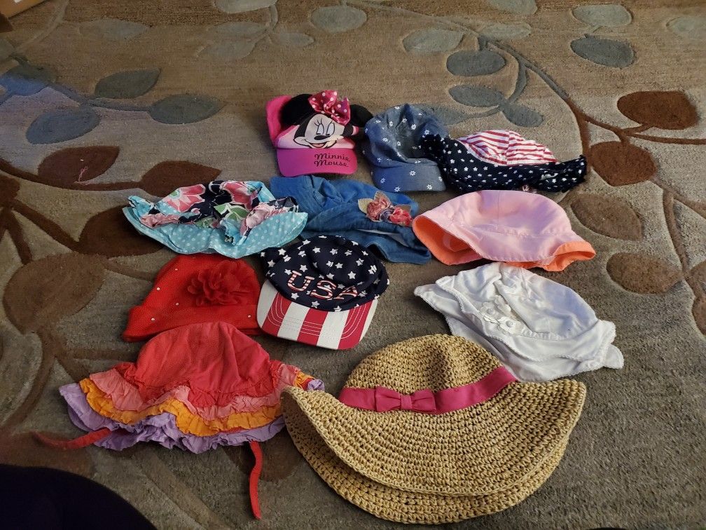 Girls sun hats size 6 months and up, 11 hats