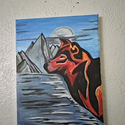 Wolf Painting Abstract On 9x12 Canvas