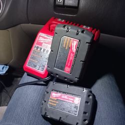 Milwaukee Charger And Two Batteries 