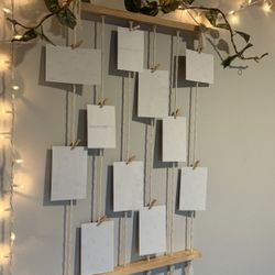 There is wooden decor, photo frame, wooden products