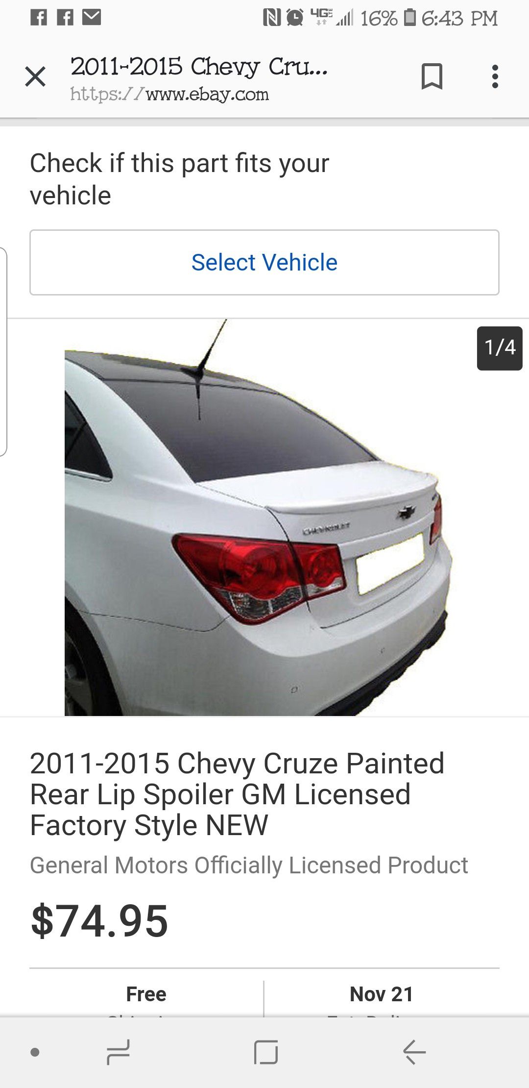 2011-2015 chevy cruze rear lip spoiler (silver)
