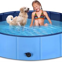 "Pool 63"" x 12"" Kid Pool Plastic Dog Pool for Extra Large Dogs Foldable Pet Bathing Tub Portable Outside Swimming Pool"