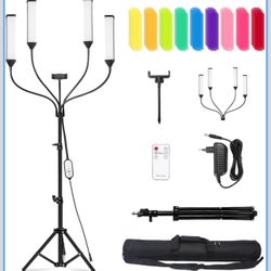 New-Four-arm RGB LED Photography Light, Equipped with a Tripod Mount, Photography Bag, and 36 PCS Color gels, Suitable for Live Streaming, Video Recor