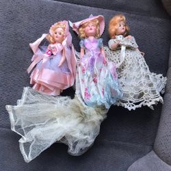 3 x Vintage Hard Plastic Doll Lot Sleepy Eyes Crochet Dress Extra Skirt Estate