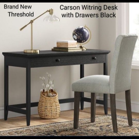 Brand New Threshold Carlson Writing Desk Or Console Table With Drawers Black