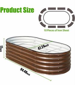 Galvanized Raised Garden Bed, 8x4x1.5ft Oval Metal Planter Box for Planting Outdoor Plants Vegetables