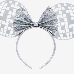 Disney Minnie Mouse Headband Disco Ball Ears & Glittery Bow 