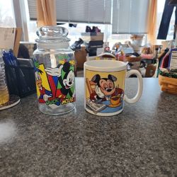Vintage DISNEY Theme Candy Jar & BIG Mug