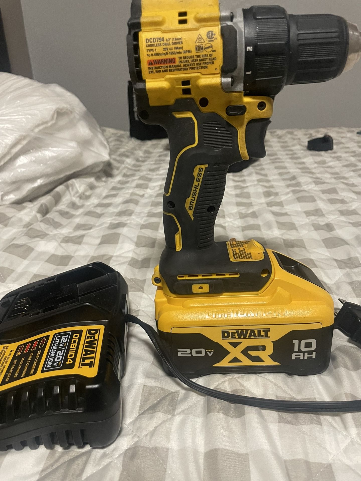 Dewalt. Charger 10.0 battery in the drill.